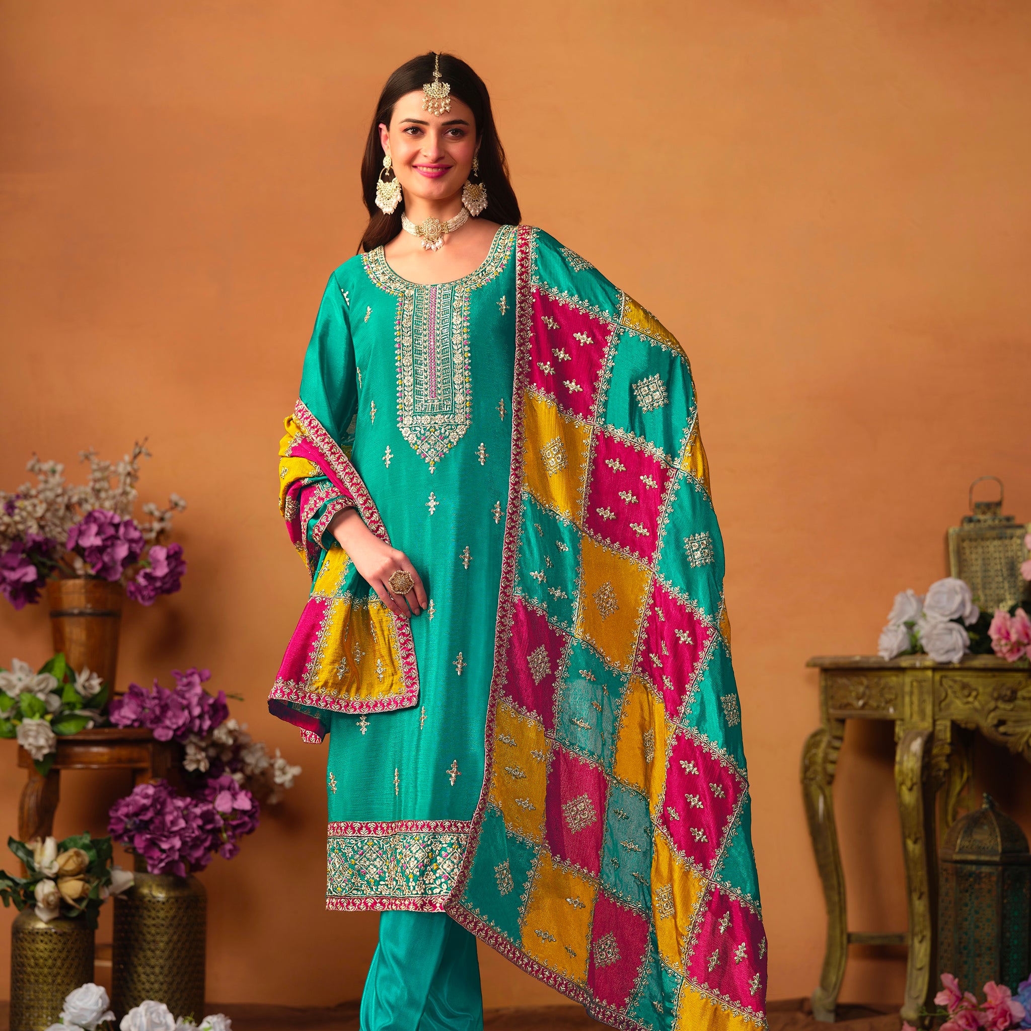Beautiful Designer Occasion Wear Chinnon Silk Salwar Suit