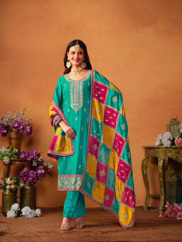 Beautiful Designer Occasion Wear Chinnon Silk Salwar Suit