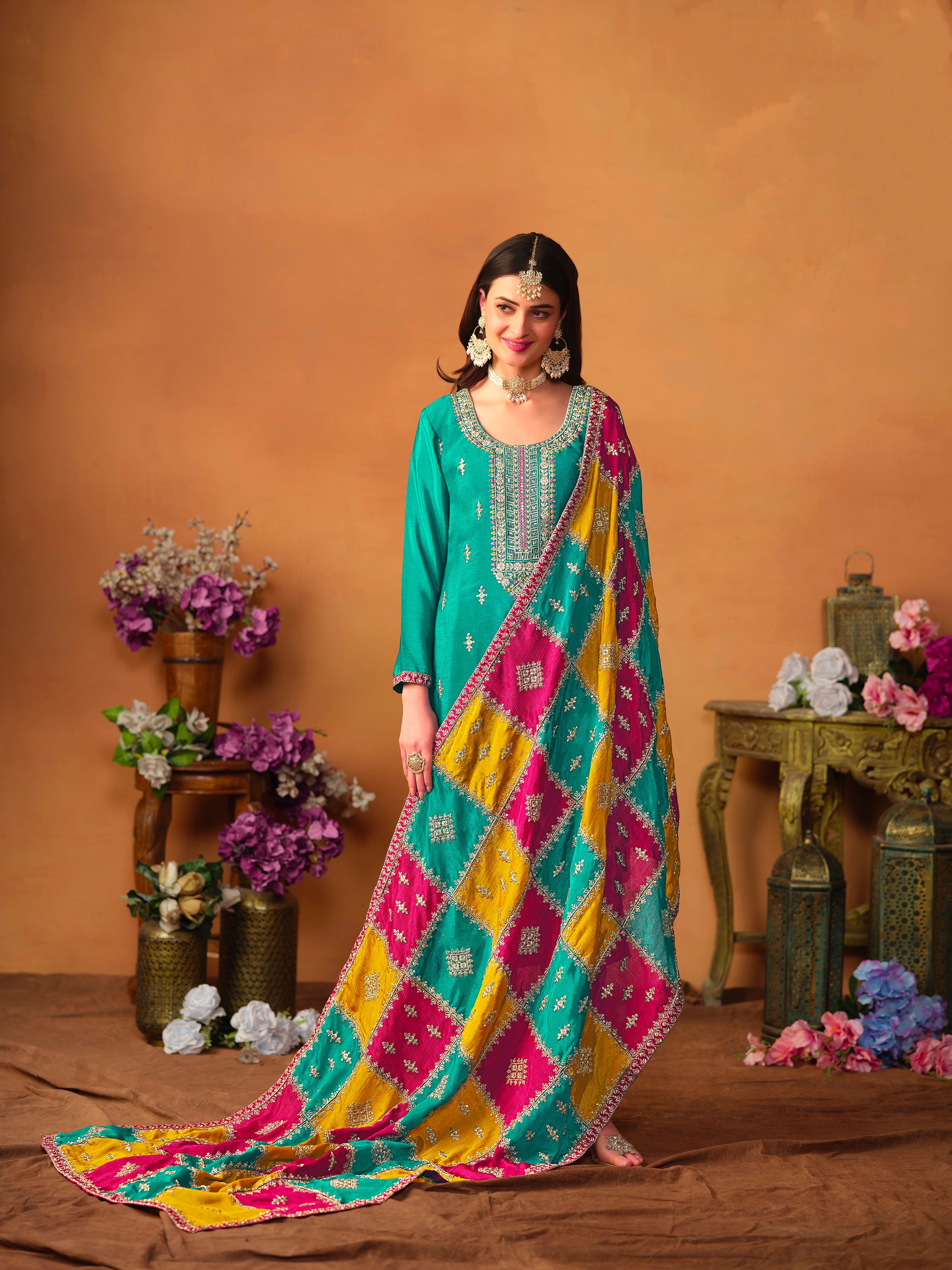 Beautiful Designer Occasion Wear Chinnon Silk Salwar Suit
