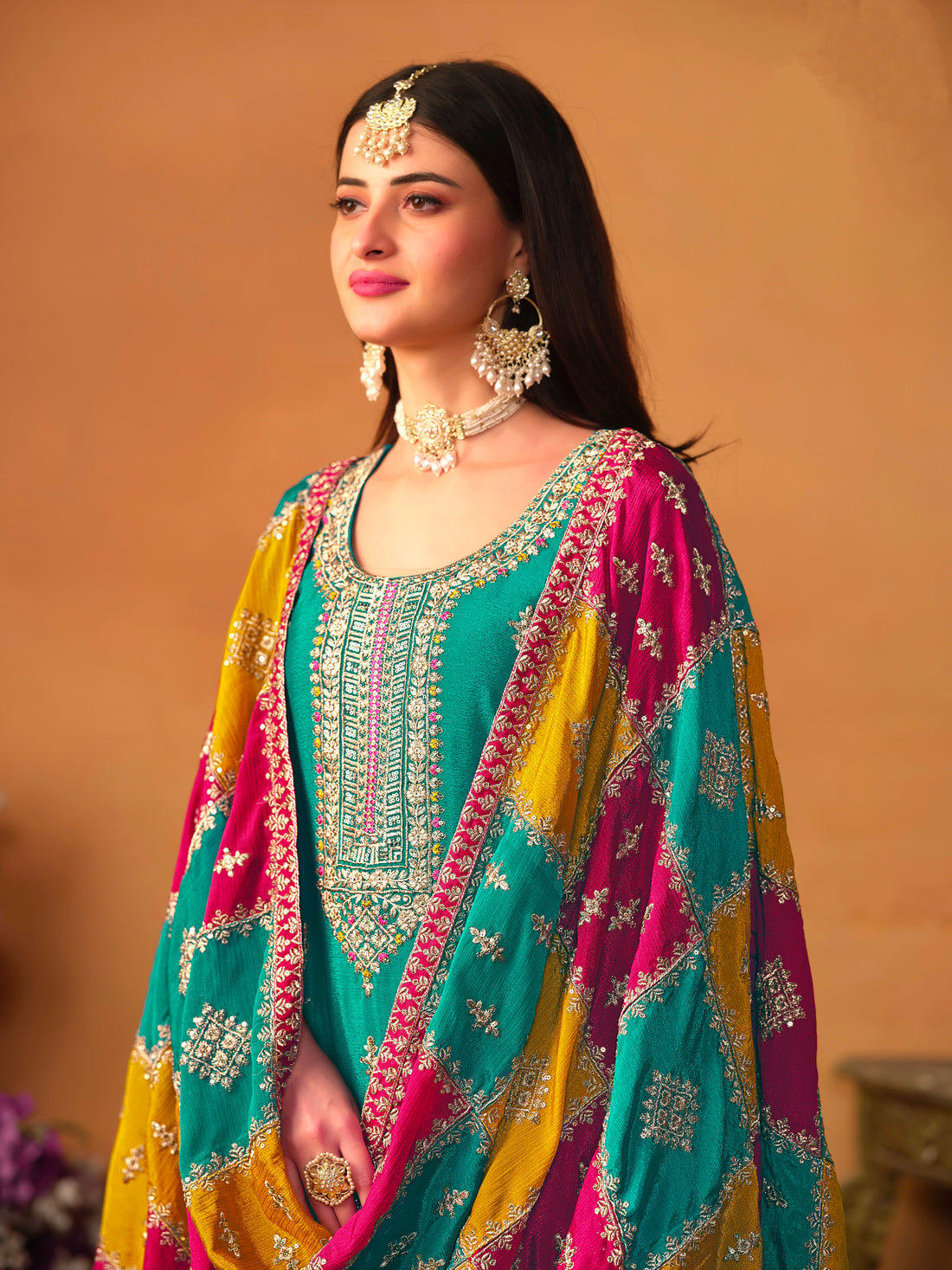 Beautiful Designer Occasion Wear Chinnon Silk Salwar Suit