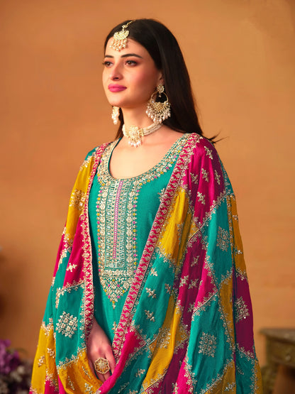 Beautiful Designer Occasion Wear Chinnon Silk Salwar Suit