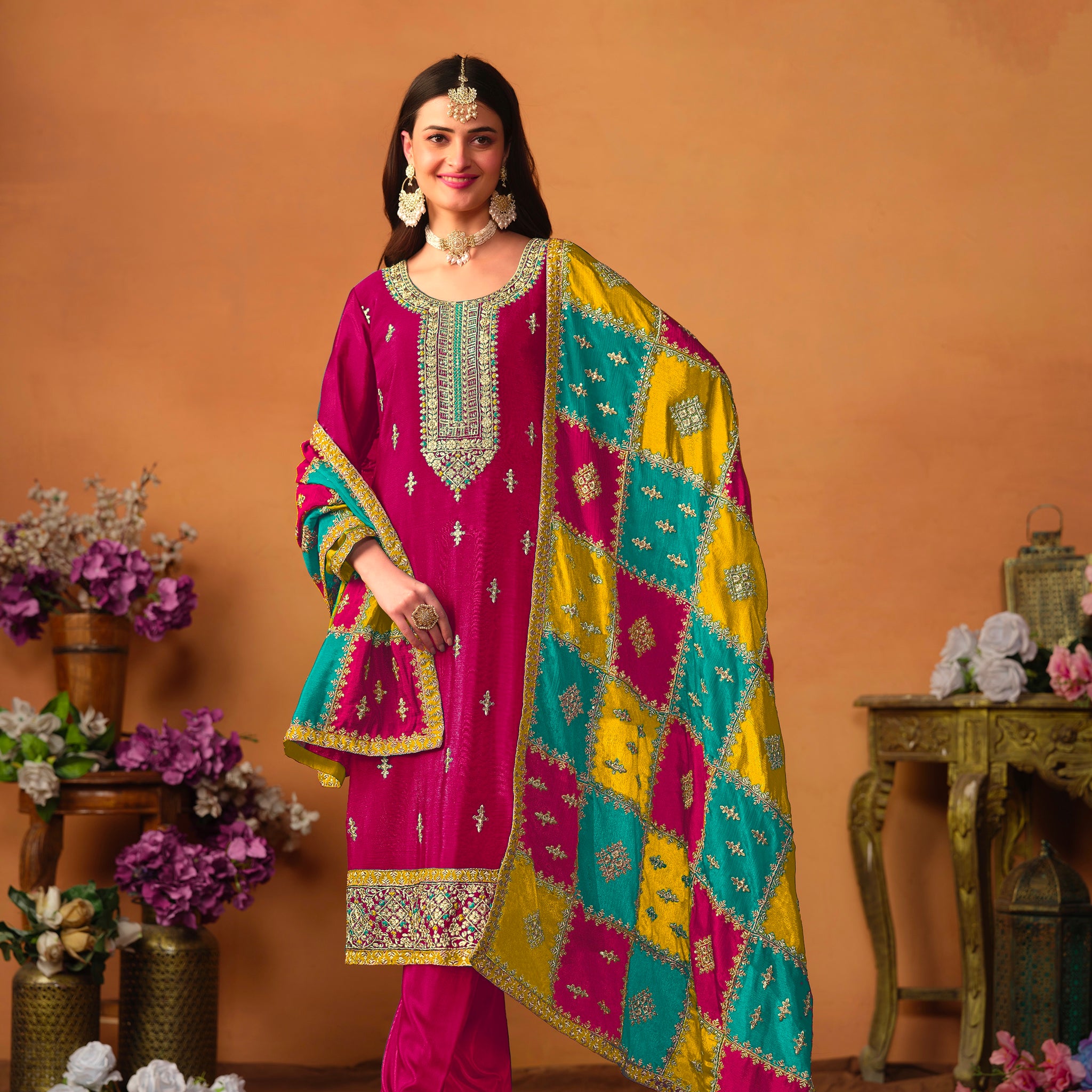 Beautiful Designer Occasion Wear Chinnon Silk Salwar Suit