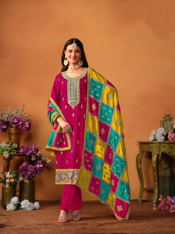 Beautiful Designer Occasion Wear Chinnon Silk Salwar Suit