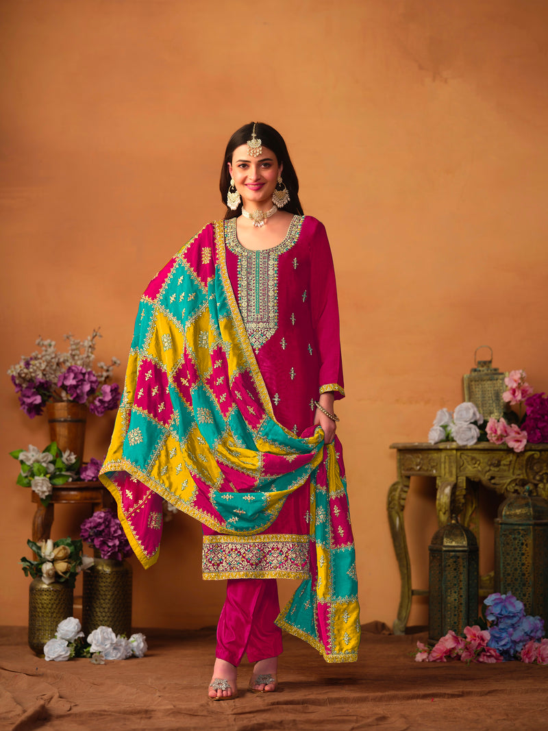 Beautiful Designer Occasion Wear Chinnon Silk Salwar Suit