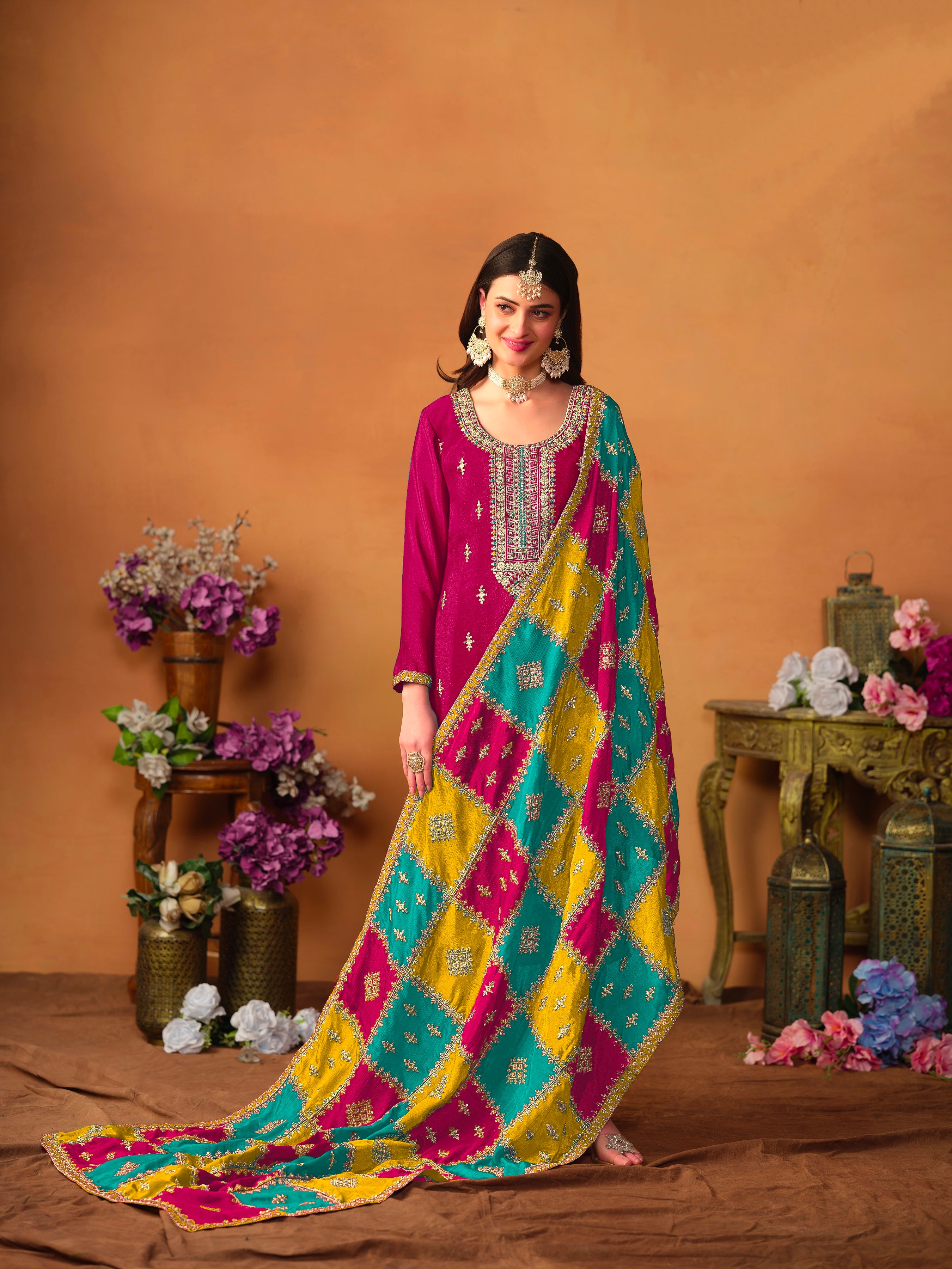 Beautiful Designer Occasion Wear Chinnon Silk Salwar Suit