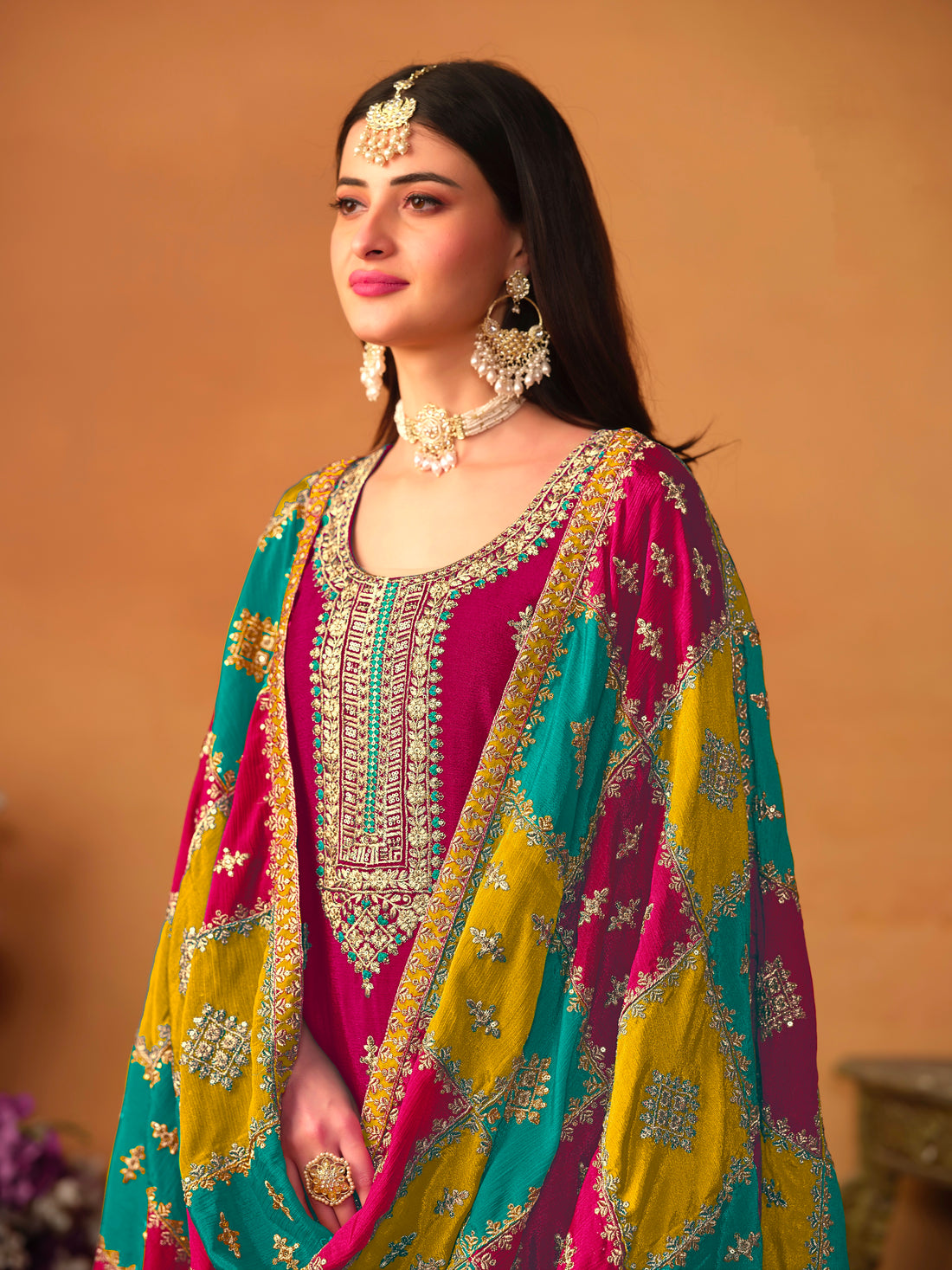 Beautiful Designer Occasion Wear Chinnon Silk Salwar Suit