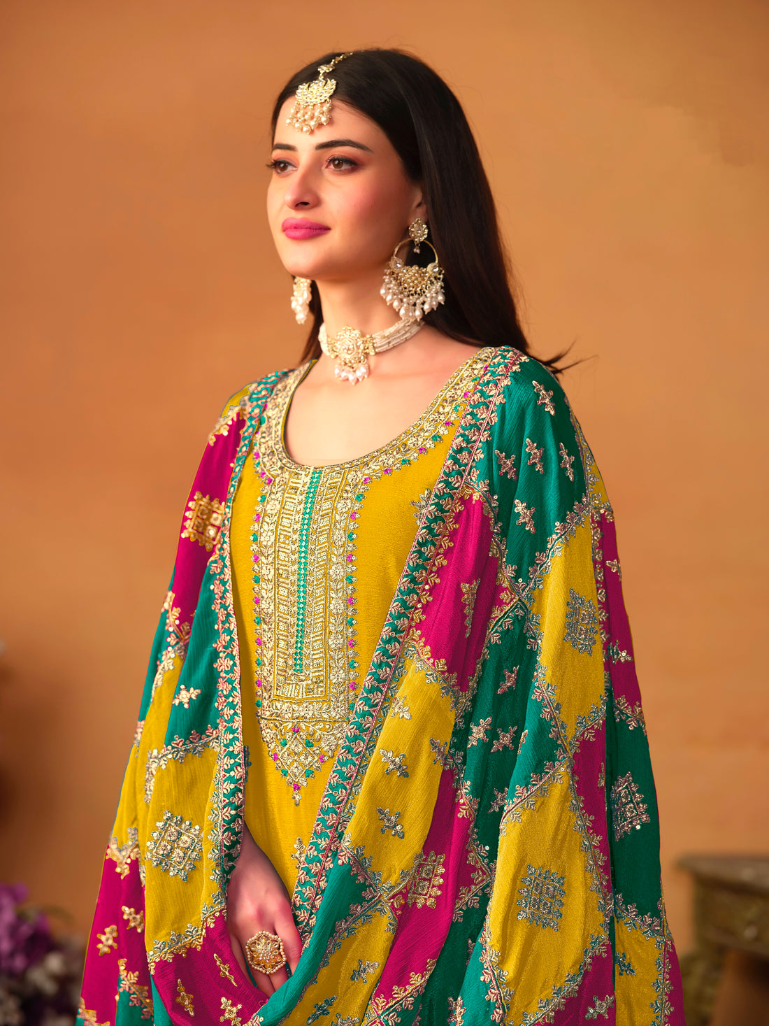 Beautiful Designer Occasion Wear Chinnon Silk Salwar Suit