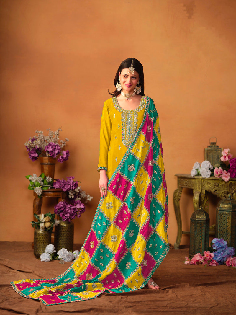 Beautiful Designer Occasion Wear Chinnon Silk Salwar Suit