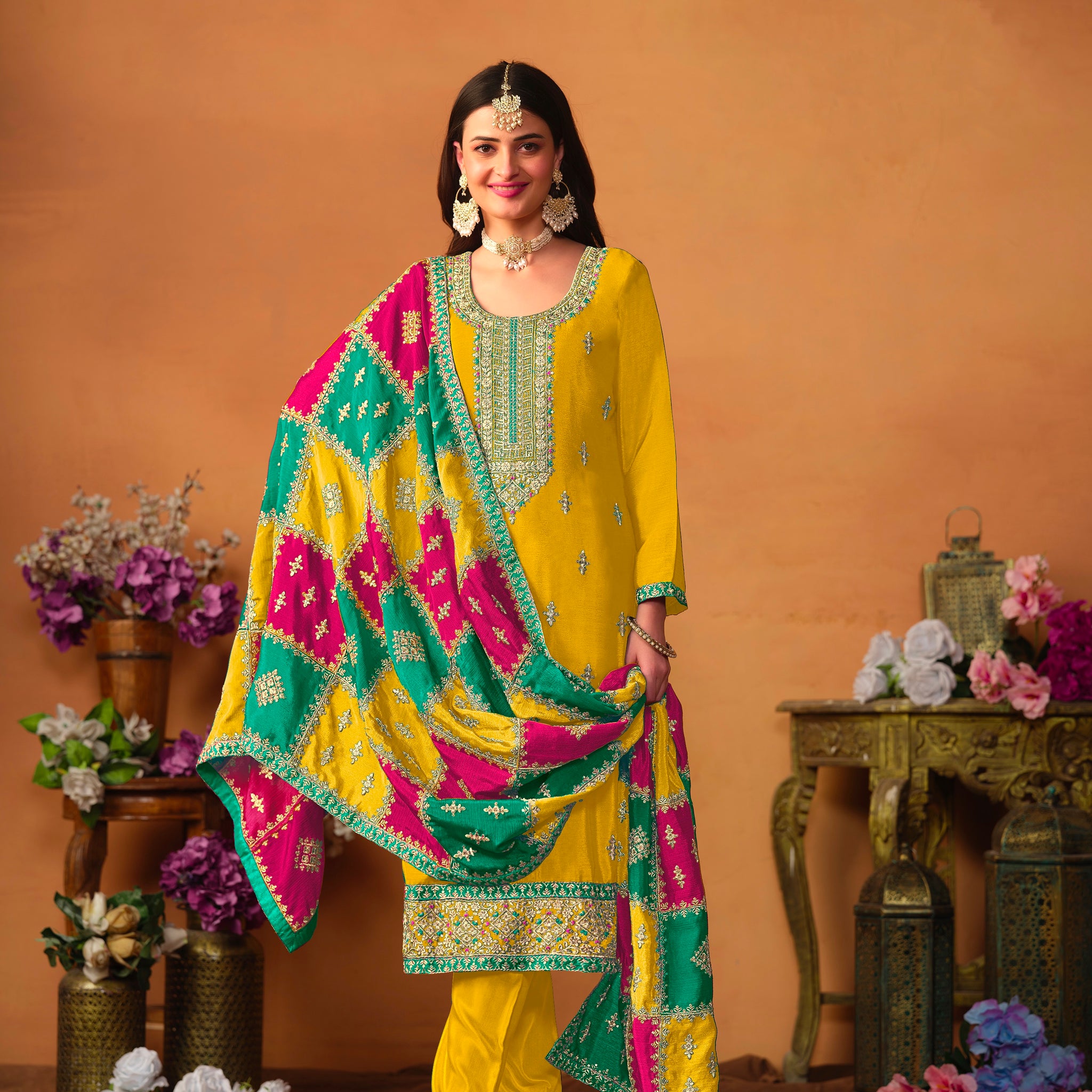 Beautiful Designer Occasion Wear Chinnon Silk Salwar Suit