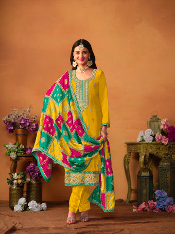 Beautiful Designer Occasion Wear Chinnon Silk Salwar Suit