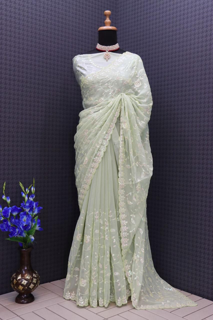 Beautiful Designer Soft Shimmer Silk with Sequence Saree