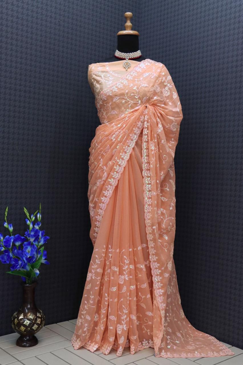 Beautiful Designer Soft Shimmer Silk with Sequence Saree