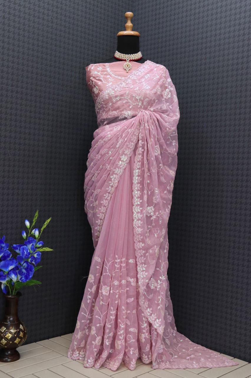 Beautiful Designer Soft Shimmer Silk with Sequence Saree