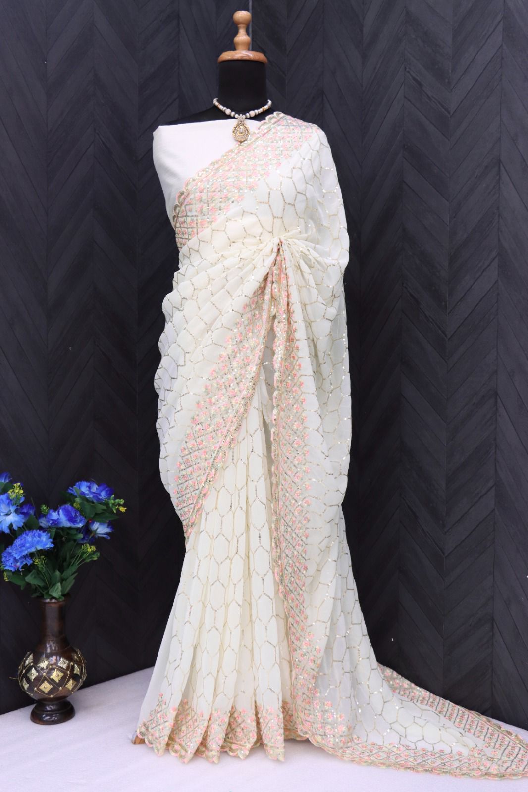 Beautiful Designer Soft Shimmer Silk with Sequence Saree