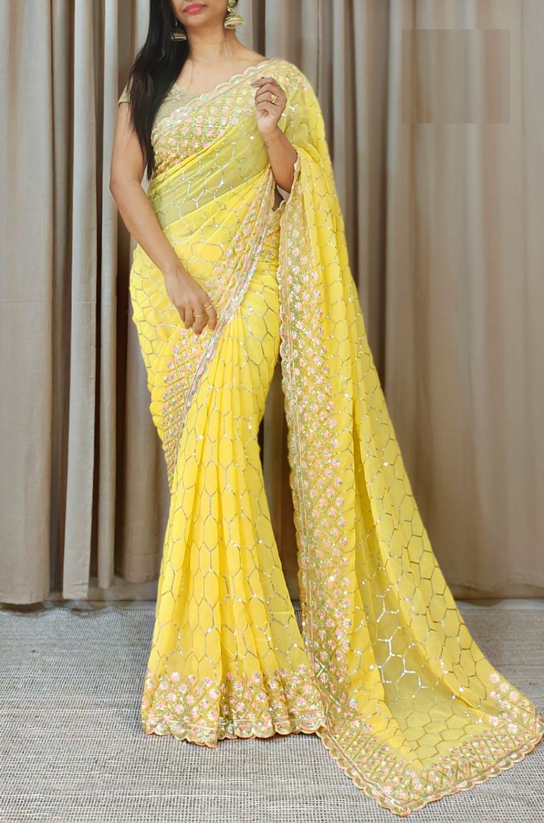 Beautiful Designer Soft Shimmer Silk with Sequence Saree