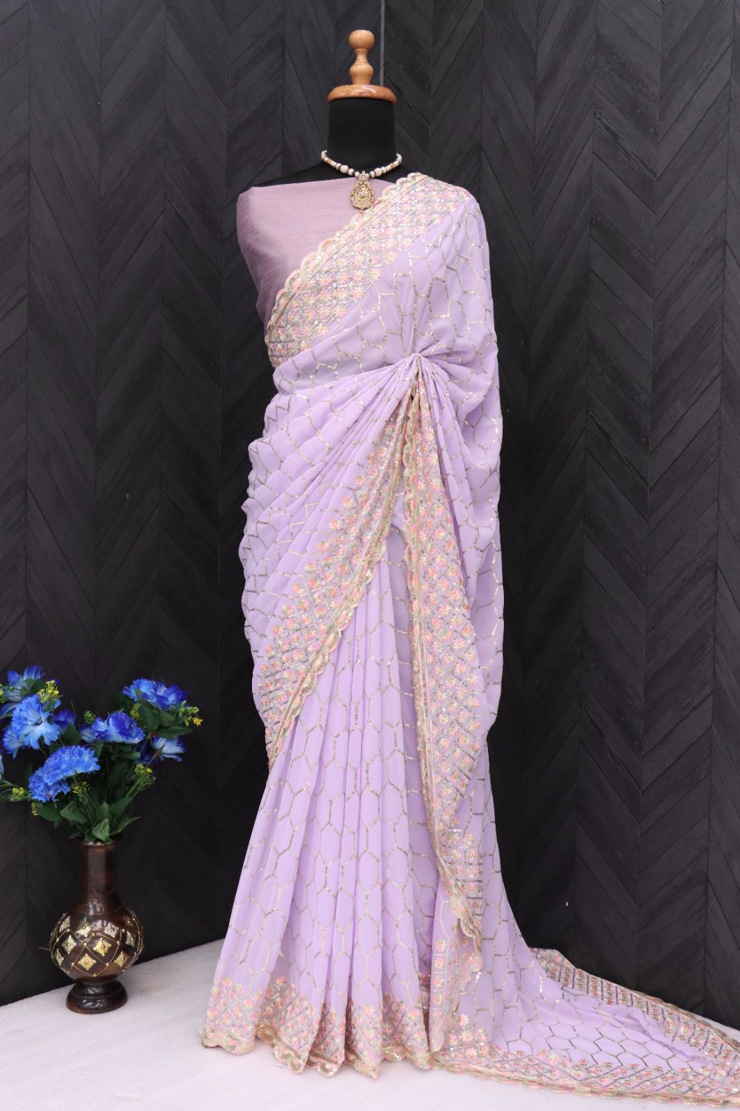 Beautiful Designer Soft Shimmer Silk with Sequence Saree