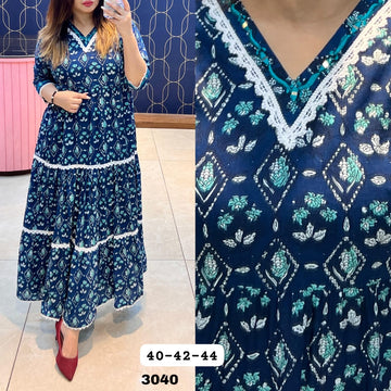 Beautiful Designer Party Wear Printed Flairy Cotton Anarkali Gown