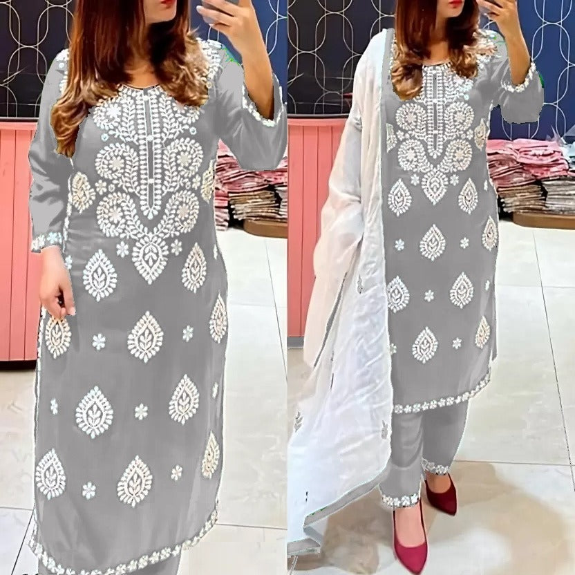 Beautiful Designer Summer Special Cotton Chikankari Kurti Style Salwar Suit