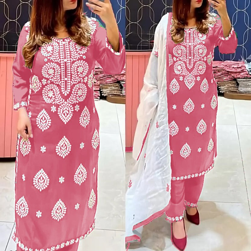 Beautiful Designer Summer Special Cotton Chikankari Kurti Style Salwar Suit