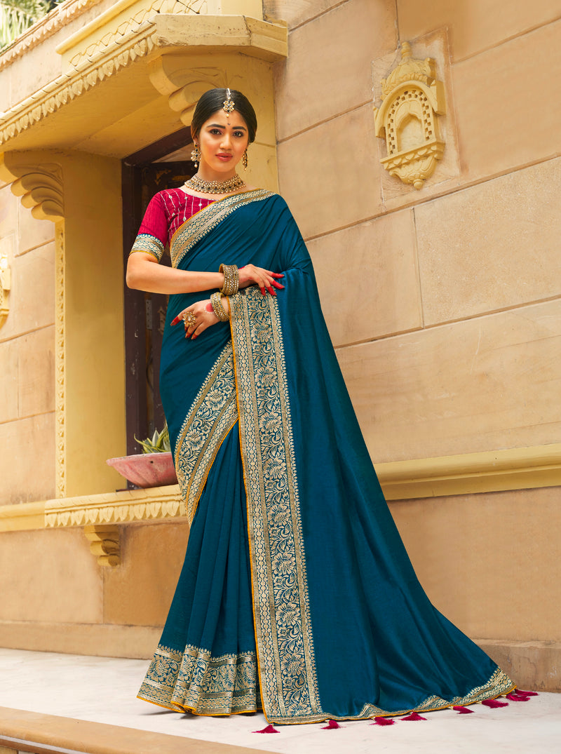 Beautiful Designer Festive Wear Vichitra Silk Saree
