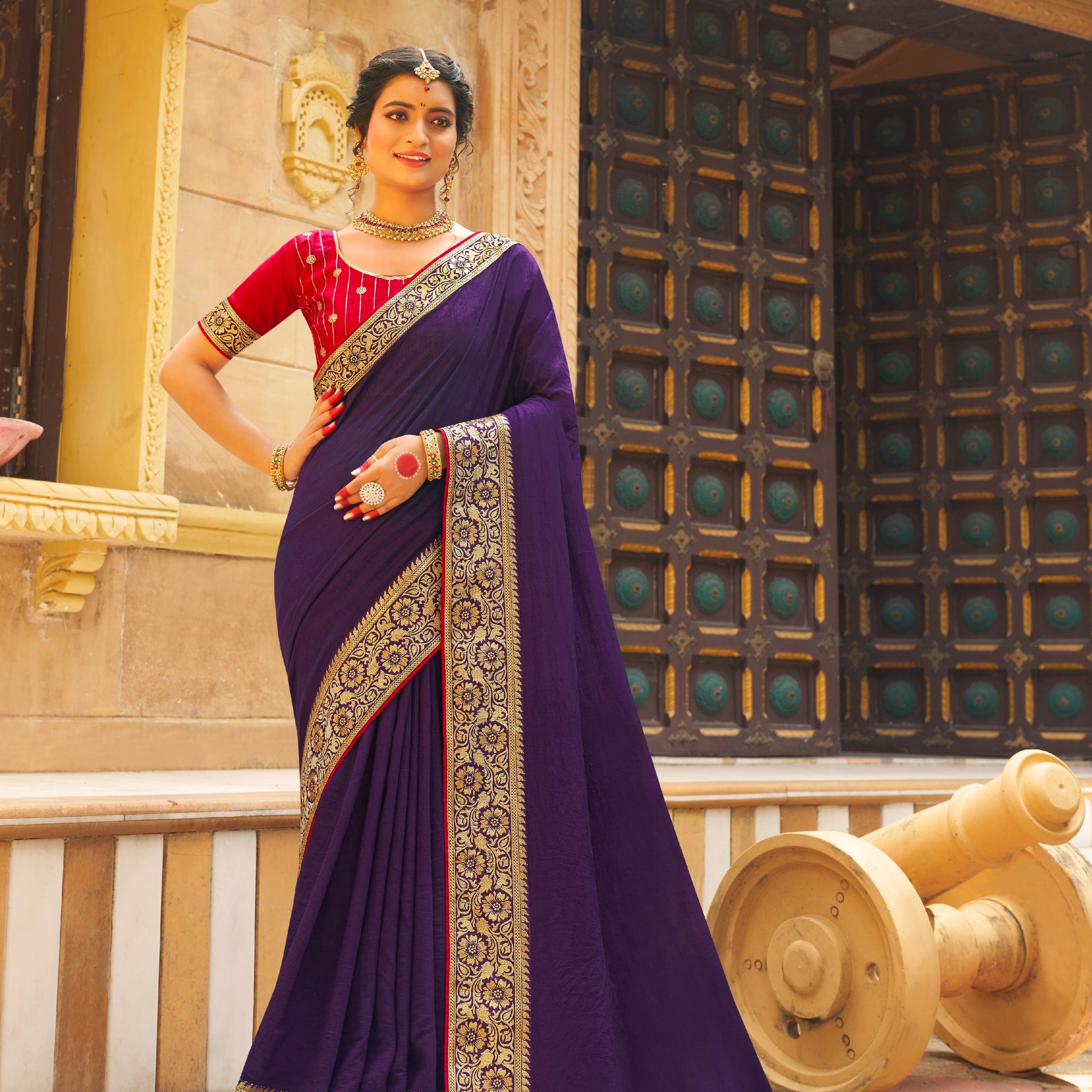 Beautiful Designer Festive Wear Vichitra Silk Saree