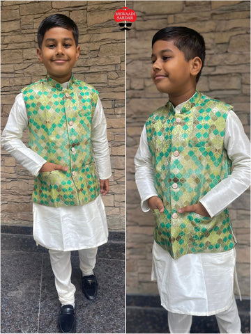 Festival Kid's Boys Ready to Wear Kurta Pyjama with Koti Jacket