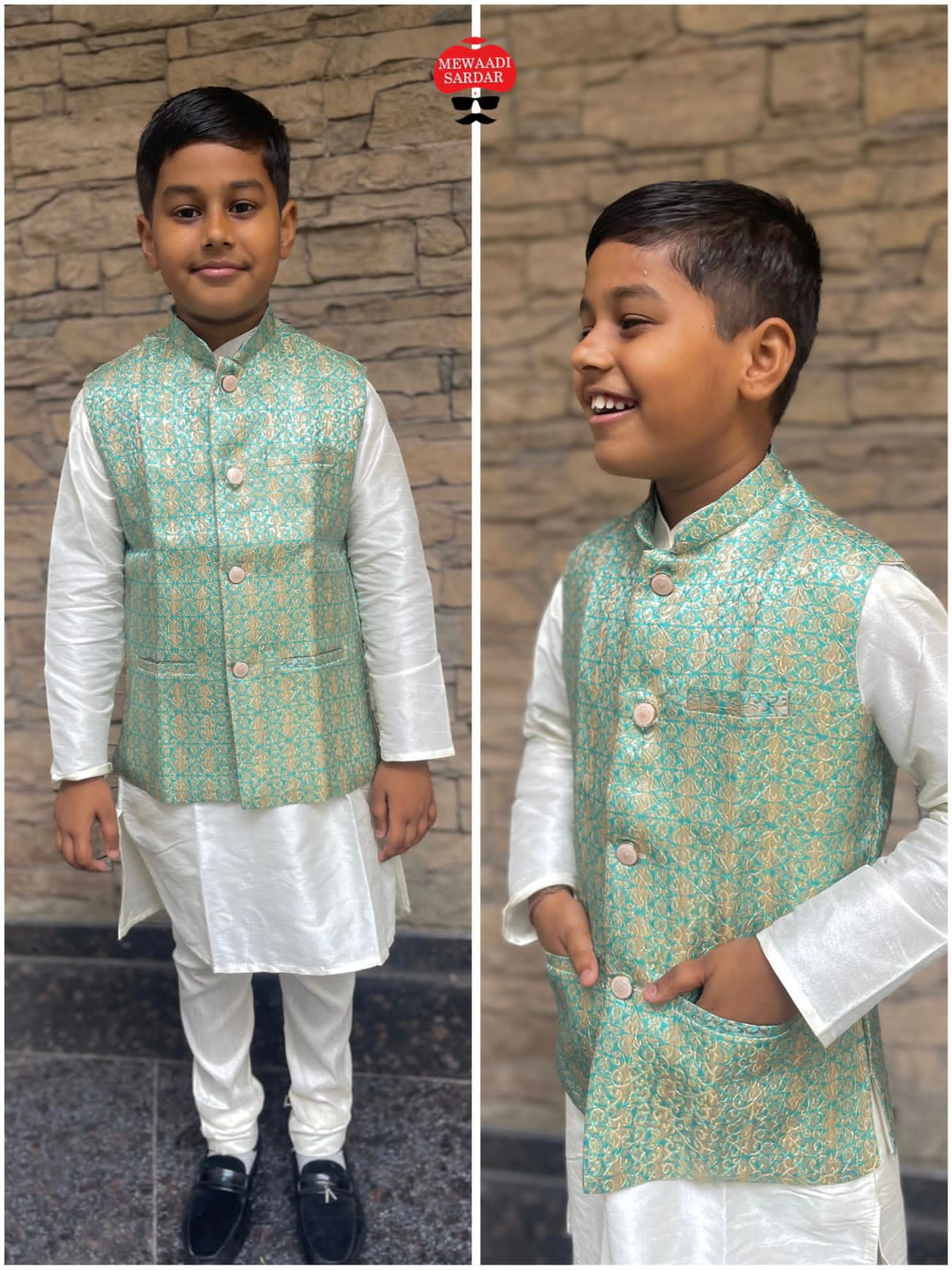 Festival Kid's Boys Ready to Wear Kurta Pyjama with Koti Jacket