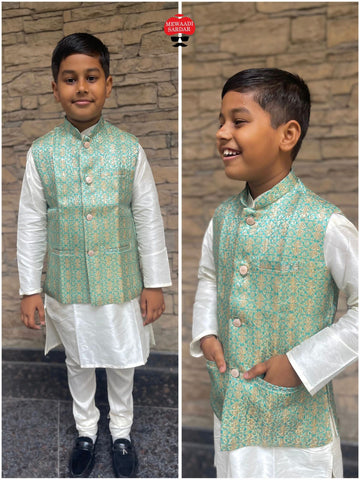 Festival Kid's Boys Ready to Wear Kurta Pyjama with Koti Jacket