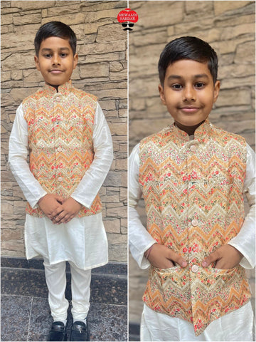 Festival Kid's Boys Ready to Wear Kurta Pyjama with Koti Jacket