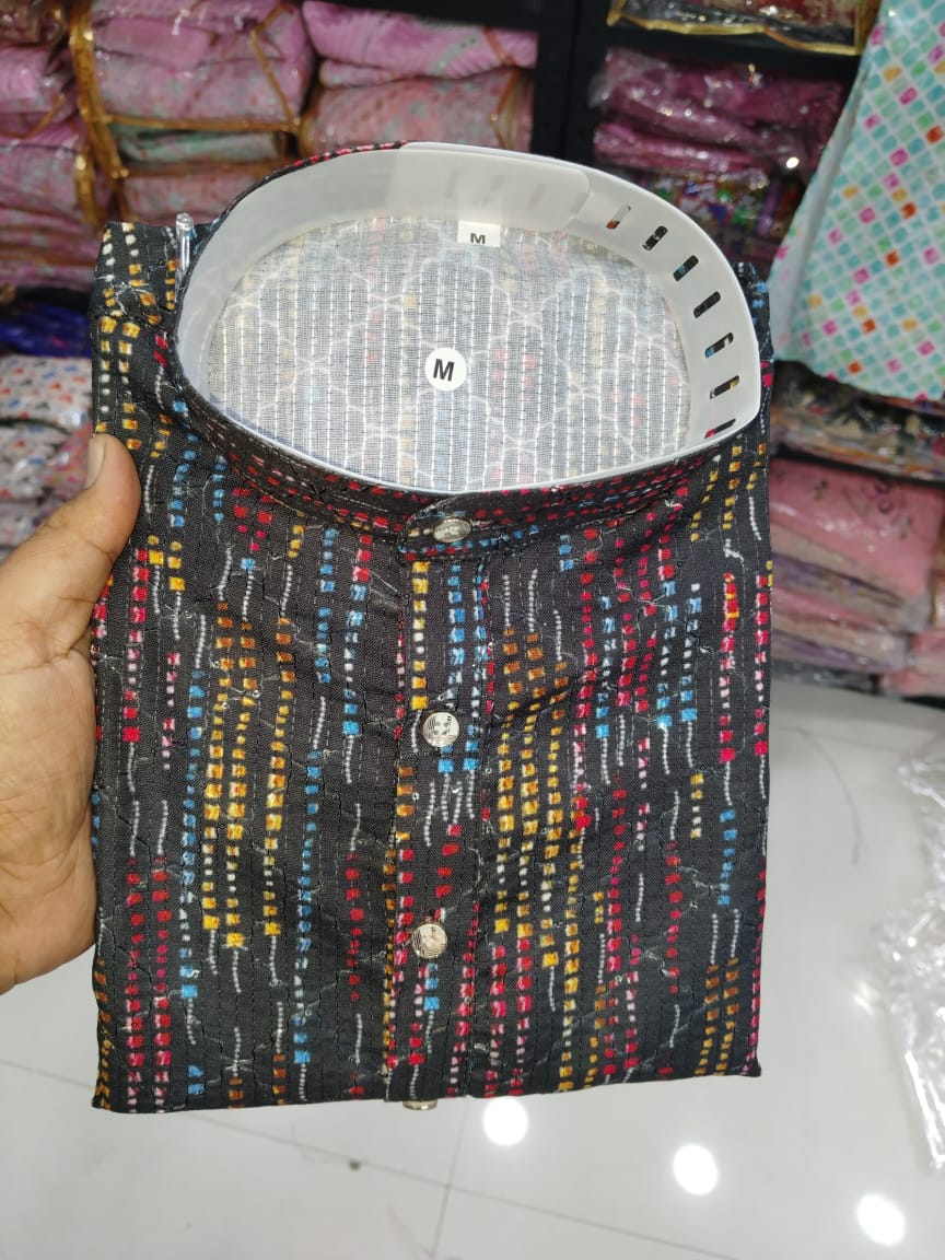 Festival Designer Men's Pure Slub Cotton with Sequence Wark Digital Print Kurta Pajama