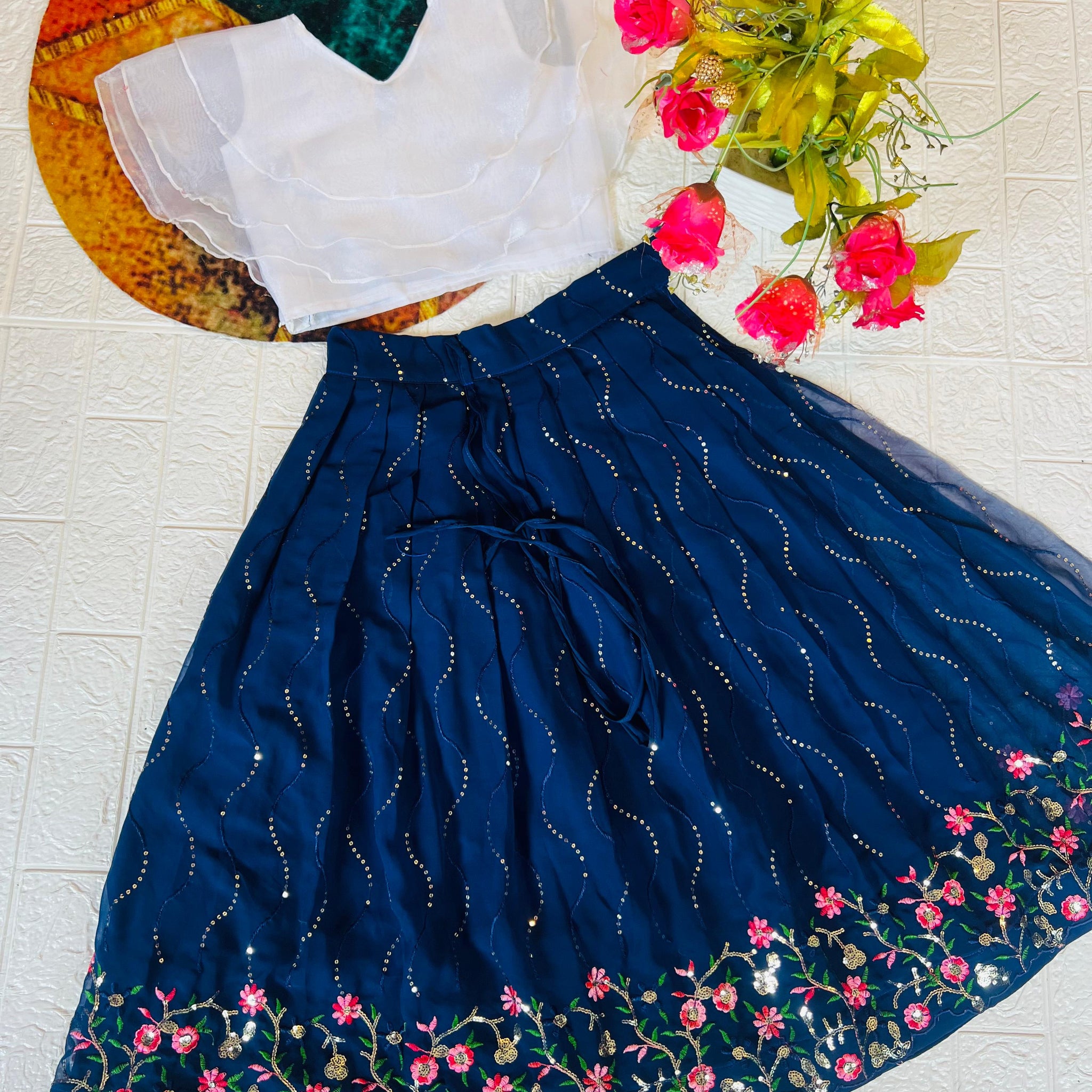 Beautiful Designer Georgette with Sequence Kid's Crop Top Dress