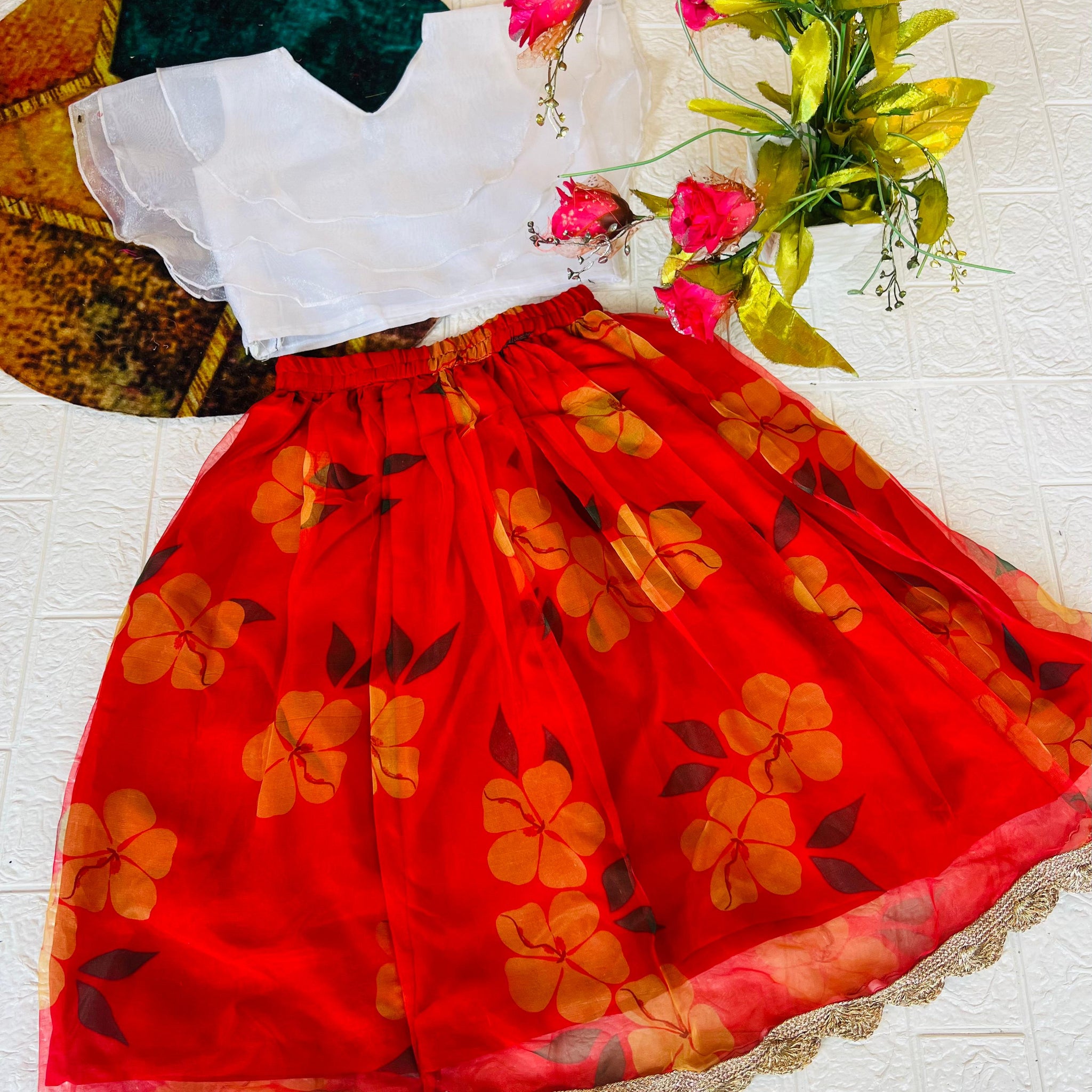 Beautiful Designer Soft Orgenza Silk Kid's Crop Top Dress