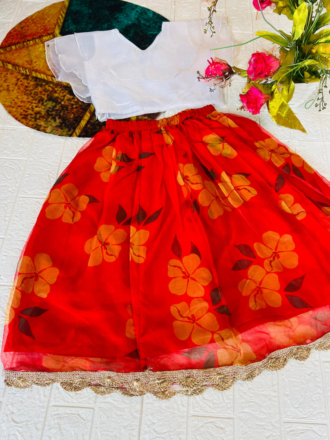 Beautiful Designer Soft Orgenza Silk Kid's Crop Top Dress