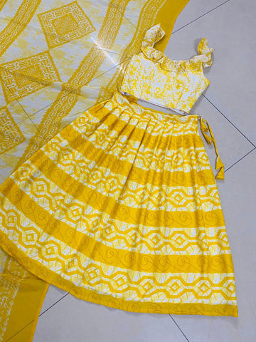 Beautiful Designer Soft Crap Silk Kid's Top with Lehenga Dress