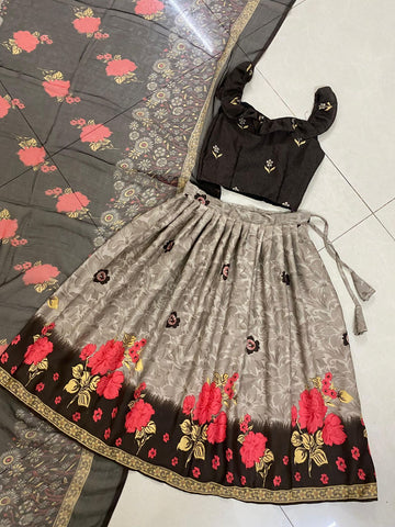 Beautiful Designer Soft Crap Silk Kid's Top with Lehenga Dress