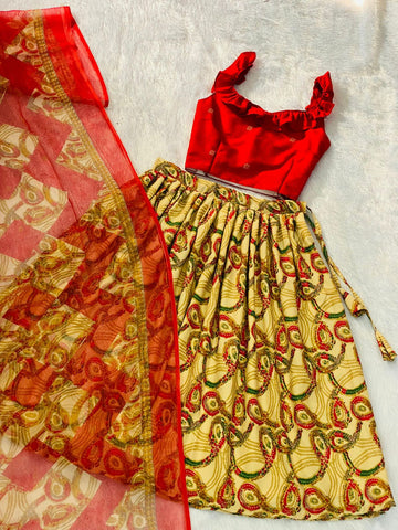 Beautiful Designer Soft Georgette Kid's Top with Lehenga Dress
