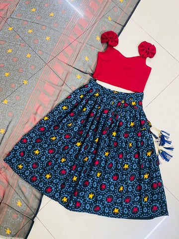 Beautiful Designer Soft Crap Silk Kid's Top with Lehenga Dress