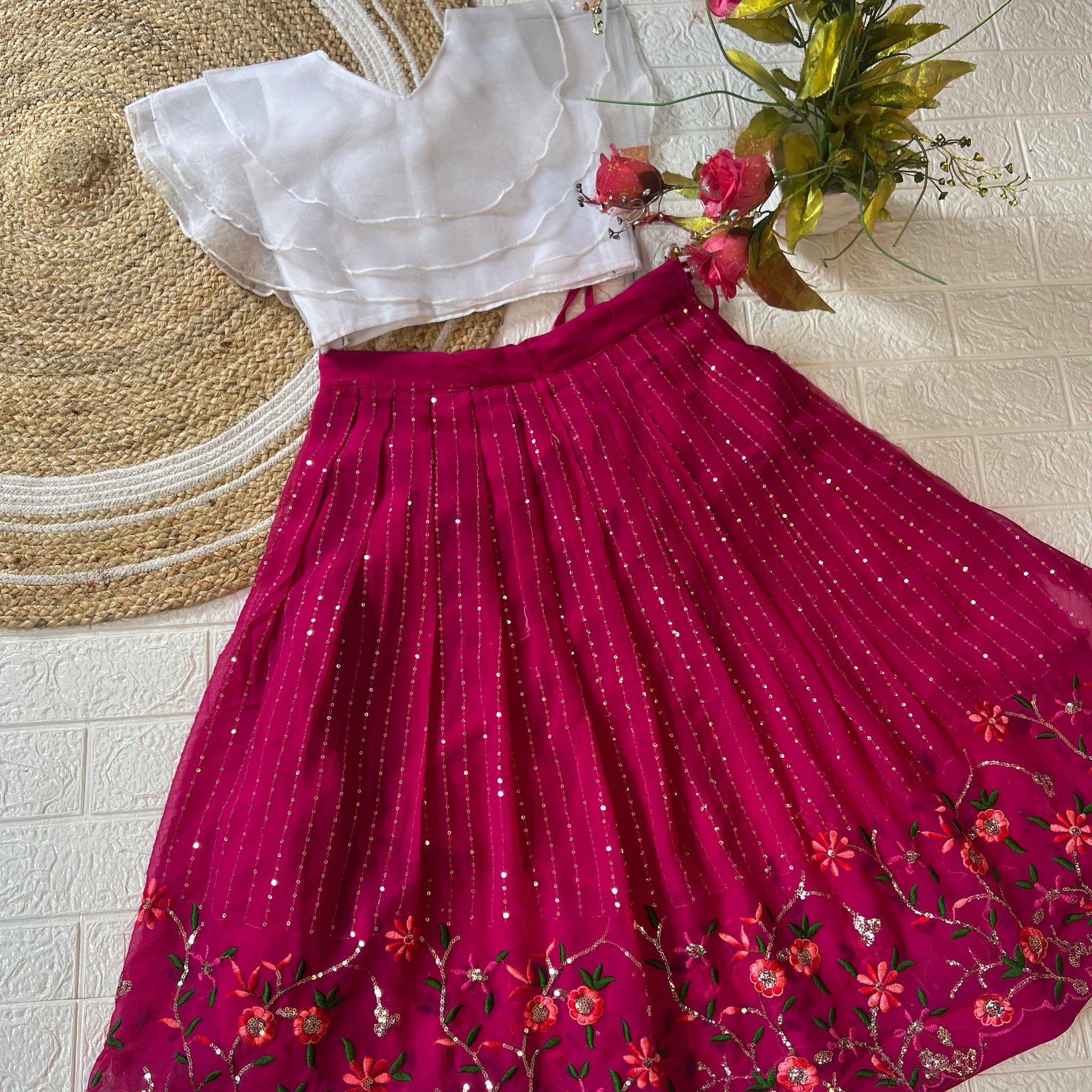 Beautiful Designer Soft Georgette Kid's Top with Lehenga Dress