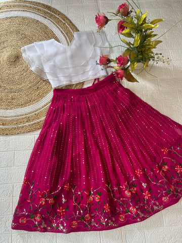 Beautiful Designer Soft Georgette Kid's Top with Lehenga Dress