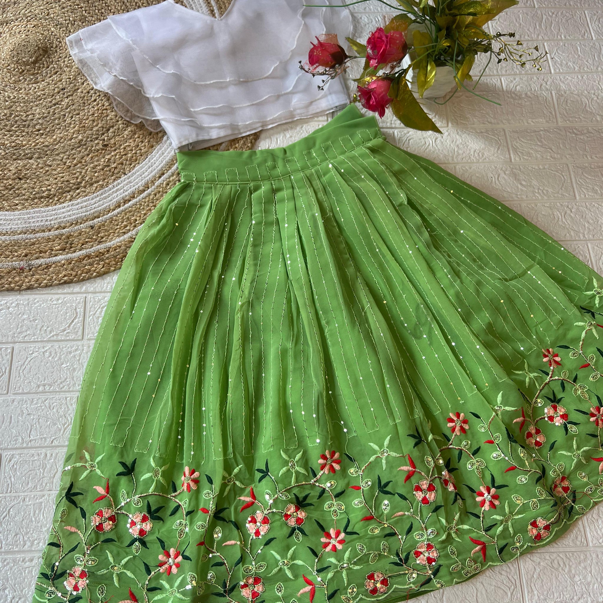 Beautiful Designer Soft Georgette Kid's Top with Lehenga Dress