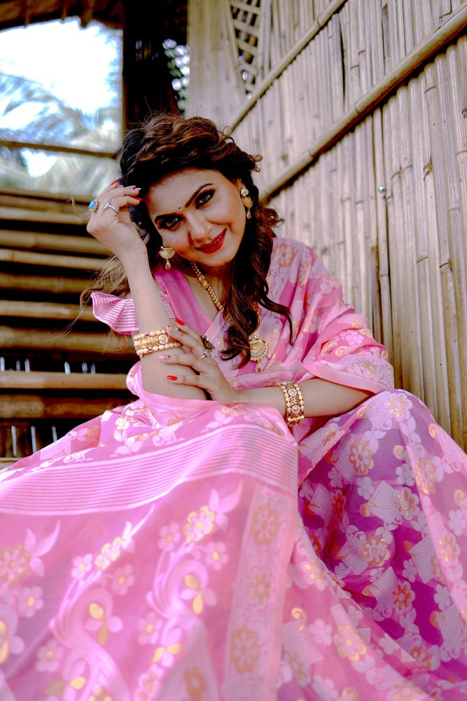 Beautiful Designer Soft Pure Jamdani Cotton Saree