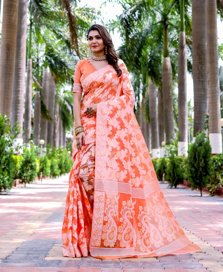 Beautiful Designer Soft Pure Jamdani Cotton Saree