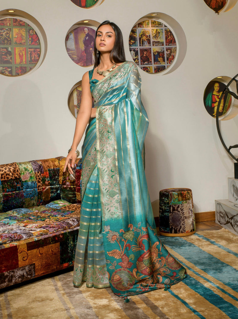 Beautiful Designer Occasion Wear Kora Silk With Digital Print Saree