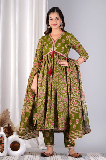 Beautiful Designer Summer Special Heavy Anarkali Cotton Salwar Suit