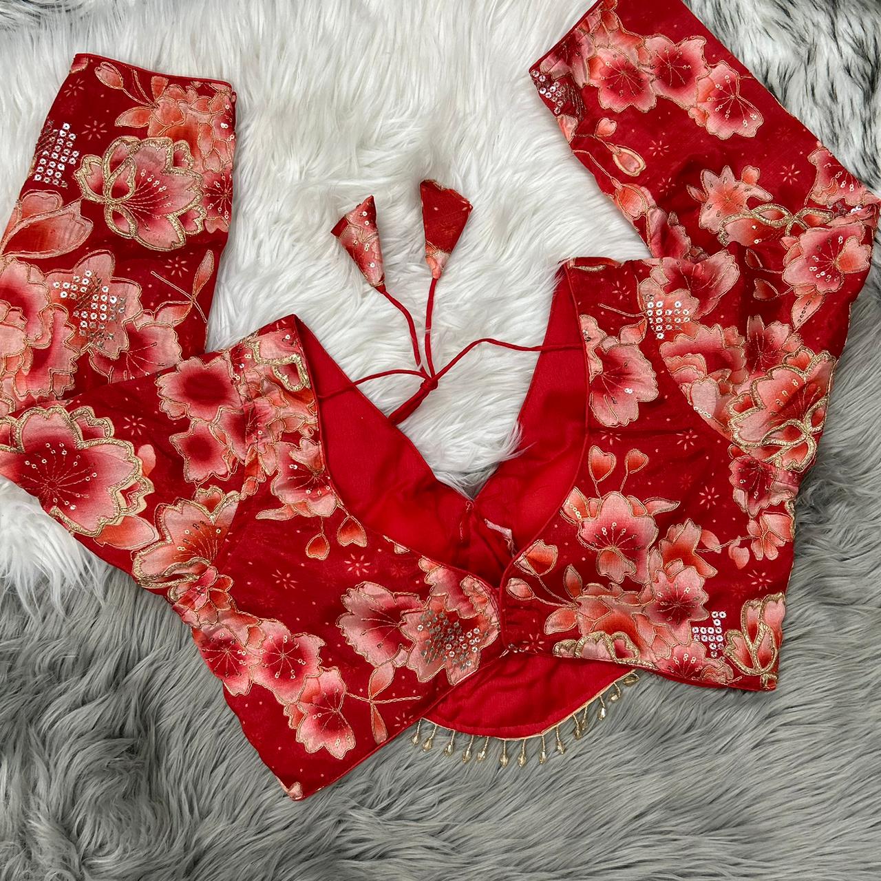 Beautiful Designer Party Wear Readymade Long Sleeves Cut Pattern Blouse