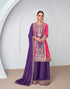 Purple and pink Chinnon Silk palazzo suit with embroidery.