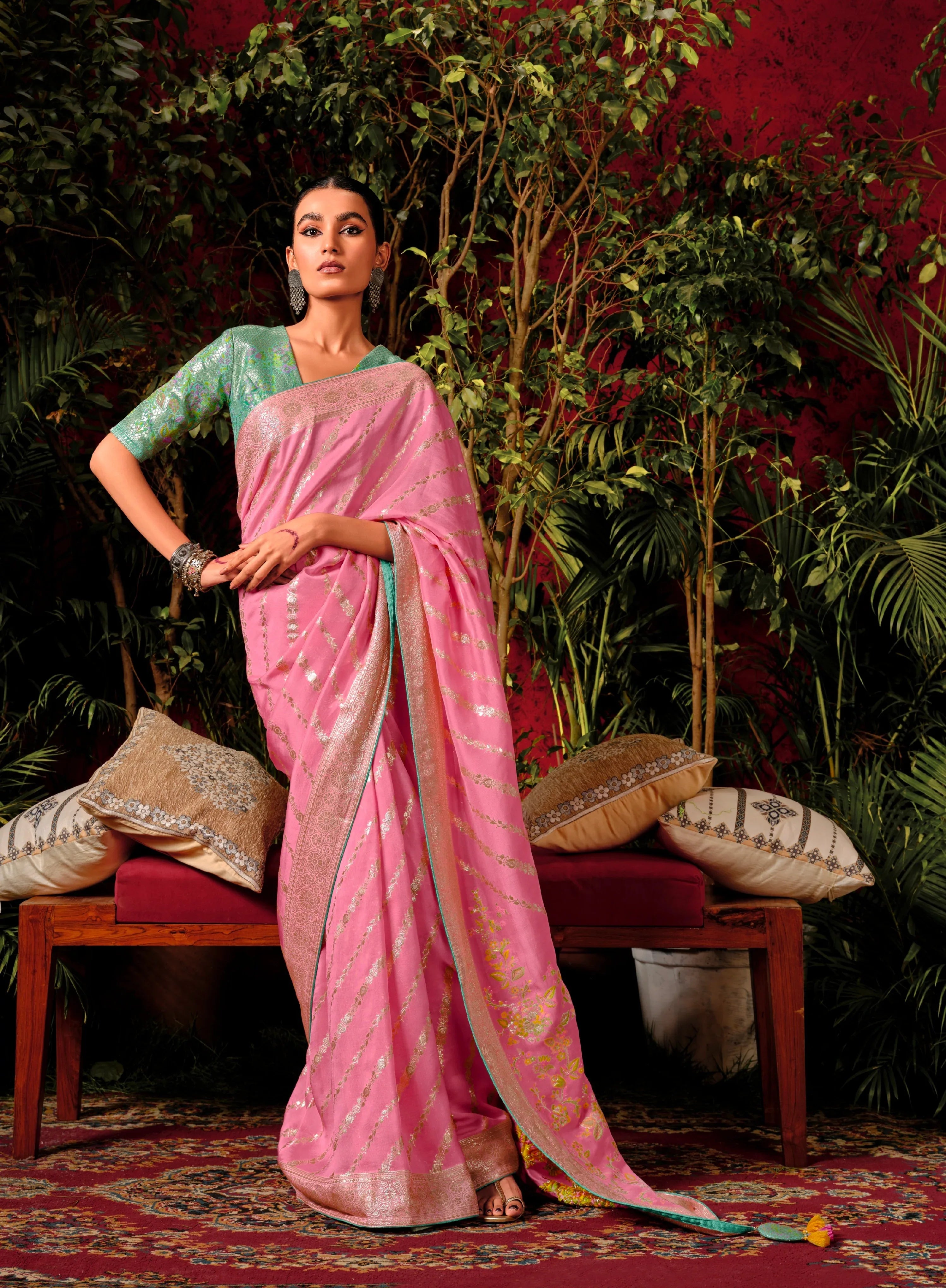 Beautiful Designer Wedding Wear Pure Viscose Dola Silk Saree