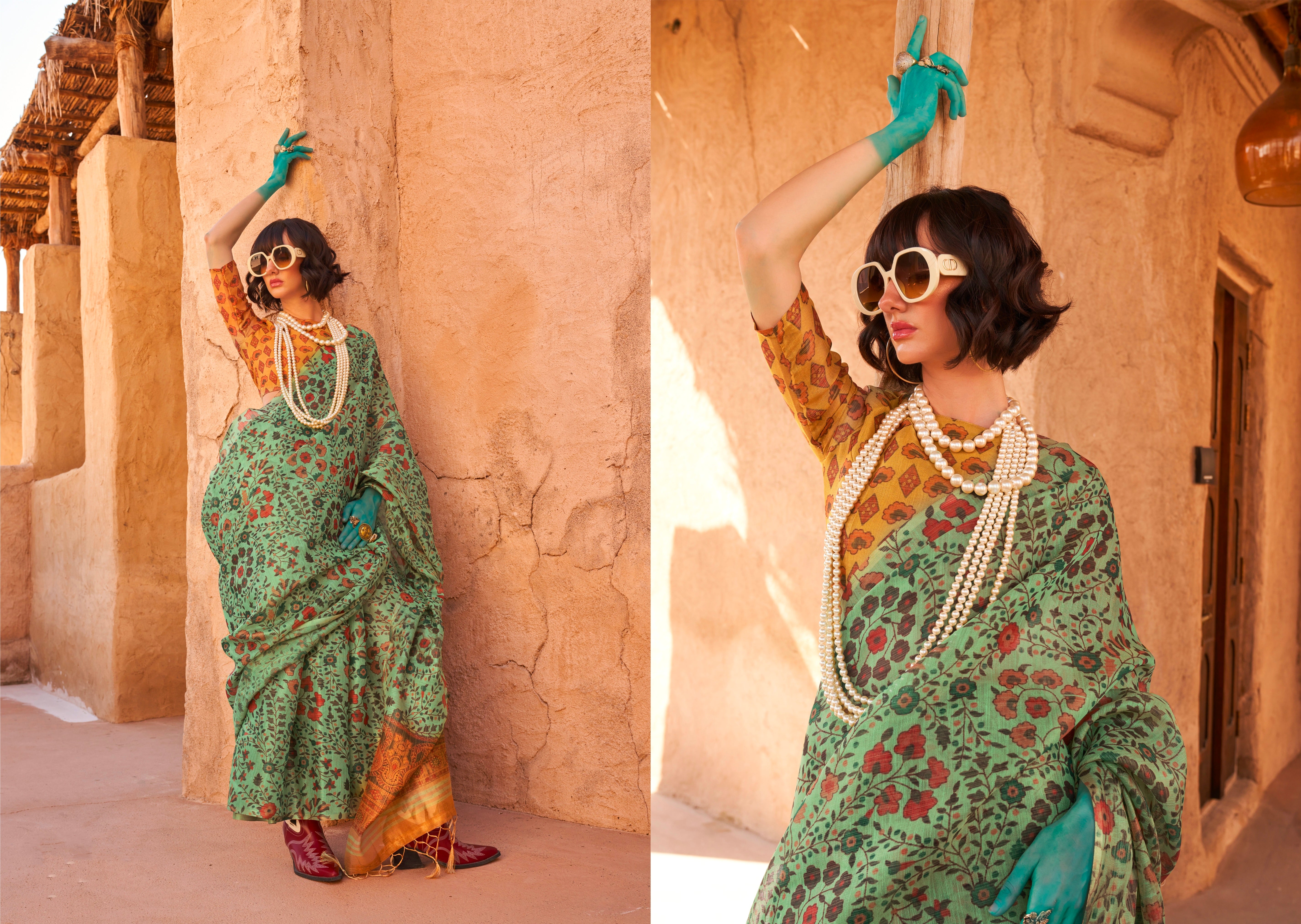 Beautiful Designer Festive Wear Handwoven Zari Tissue Print Saree