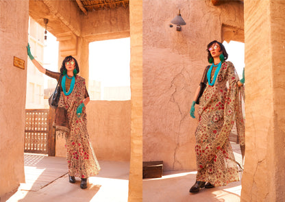 Beautiful Designer Festive Wear Handwoven Zari Tissue Print Saree