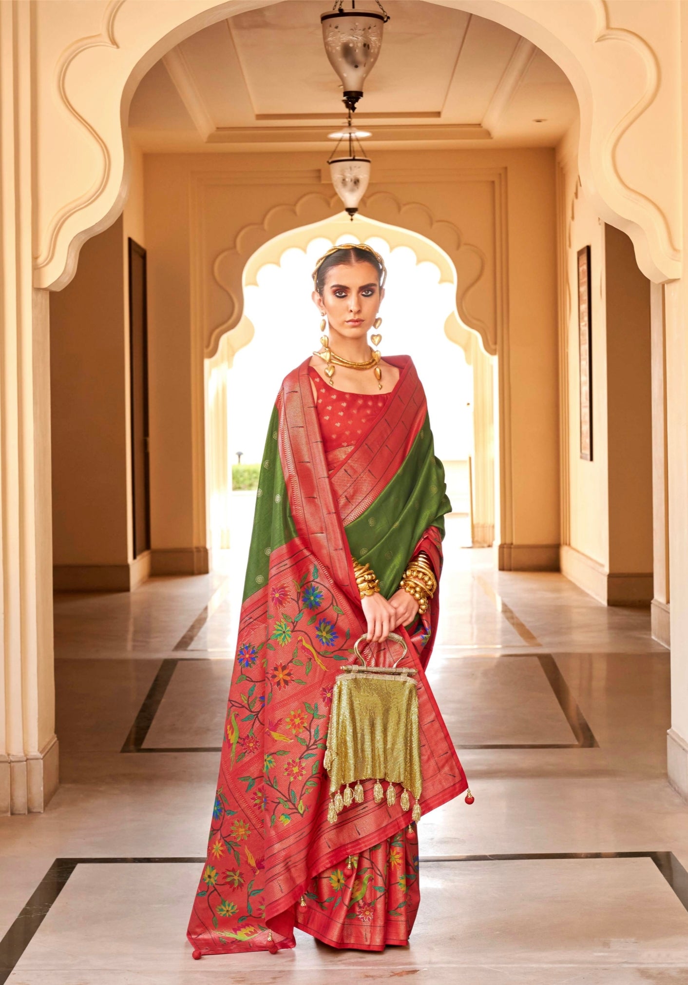 Beautiful Designer Wedding Wear Pv Silk With Paithani Design Saree